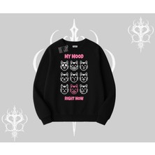 My Mood Right Now Yazılı Sevimli Kedi Biskilet Sweatshirt