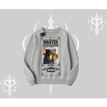 Wanted Temalı Kedi Baskılı Biskilet Sweatshirt