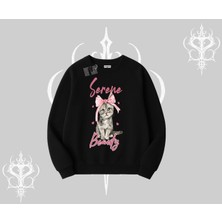 Serene Beauty Kedi Baskılı  Biskilet Sweatshirt