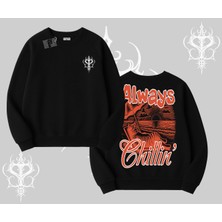 Always Chillin Kedi Arka Baskılı Biskilet Sweatshirt