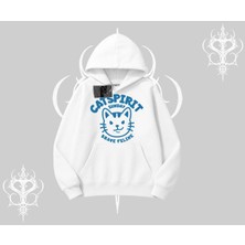 Catspirit Sunday Brave Feline Yazılı Kedi Baskılı Kapşonlu Sweatshirt