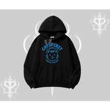 Catspirit Sunday Brave Feline Yazılı Kedi Baskılı Kapşonlu Sweatshirt