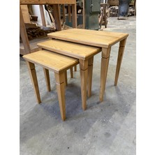 Emel Ahşap % 100 Doğal Masif Kestane Ağaç Üst Kalite 3'lü Zigon Sehpa Takımı