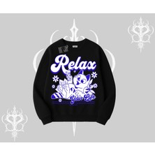 Relax Kedi Baskılı Biskilet Sweatshirt