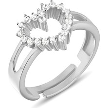 Zanaat Silver 925 Ayar Gümüş Zirkon Taşlı Ayarlanabilir Kalp Yüzük ZS0011YZK