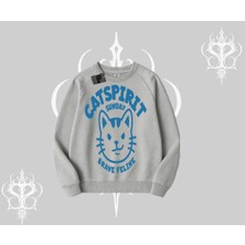 Catspirit Sunday Brave Feline Yazılı Kedi Baskılı Biskilet Sweatshirt