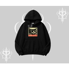 Meow Yazılı Kedi Portre Baskılı Kapşonlu Sweatshirt
