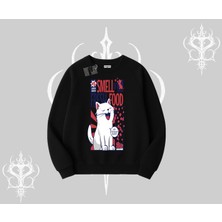 Smell Of Fresh Food Kedi Baskılı Biskilet Sweatshirt