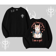 Cute Princess Kedi Tasarımlı Arka Baskılı Biskilet Sweatshirt