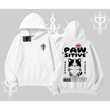 Paw Sitive Kedi Arka Baskılı Kapşonlu Sweatshirt