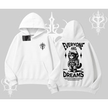 Everyone Has Dreams Yazılı Astronot Kedi Arka Baskılı Kapşonlu Sweatshirt