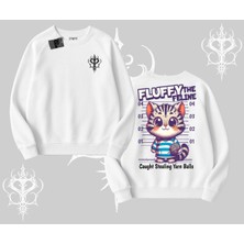 Fluffy The Feline Yazılı Sevimli Kedi Arka Baskılı Biskilet Sweatshirt