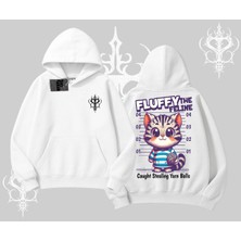 Fluffy The Feline Yazılı Sevimli Kedi Arka Baskılı Kapşonlu Sweatshirt