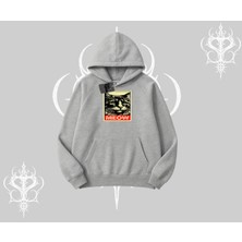Meow Yazılı Kedi Portre Baskılı Kapşonlu Sweatshirt