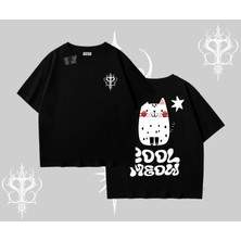 Cool Meow Yazılı Sevimli Kedi Arka Baskılı Oversize Tshirt