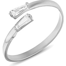 Zanaat Silver 925 Ayar Gümüş Ayarlanabilir Iki Trapez Taşlı Yüzük
