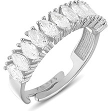 Zanaat Silver Gümüş Markiz Kesim Sıralı Taşlı Ayarlanabilir Şık Işıltı Yüzük