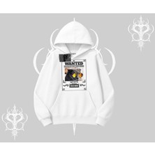 Wanted Temalı Kedi Baskılı Kapşonlu Sweatshirt