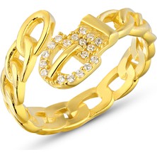 Zanaat Silver 925 Ayar Gümüş Ayarlanabilir Zincir Örgü Detay Kemer Modeli Kadın Yüzük