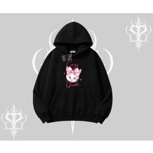 Cozy Queen Kedi Baskılı Kapşonlu Sweatshirt