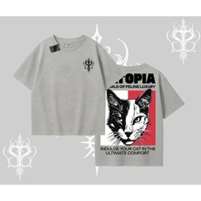 Modern Kedi Temalı Arka Baskılı Oversize Tshirt