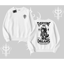 Everyone Has Dreams Yazılı Astronot Kedi Arka Baskılı Biskilet Sweatshirt