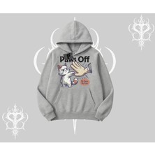 Paws Off Yazılı Kedi Baskılı Streetwear Kapşonlu Sweatshirt