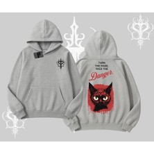 Gotik Kedi Arka Baskılı Kapşonlu Sweatshirt