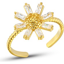 Zanaat Silver 925 Ayar Gümüş Ayarlanabilir Baget Taşlı Çiçek Yüzük