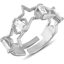 Zanaat Silver 925 Ayar Gümüş Baget Taşlı Ayarlanabilir Beş Yıldızlı Kadın Yüzük