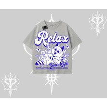 Relax Kedi Baskılı Oversize Tshirt