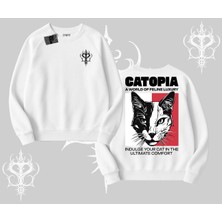 Modern Kedi Temalı Arka Baskılı Biskilet Sweatshirt