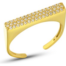 Zanaat Silver 925 Ayar Gümüş Üç Sıra Zirkon Taşlı Ayarlanabilir Sade Klasik Yüzük