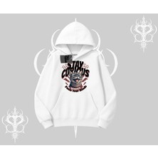 Stay Curious Kedi Baskılı Kapşonlu Sweatshirt