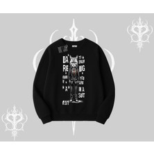 Dream Big Yazılı Takım Elbiseli Kedi Baskılı Biskilet Sweatshirt