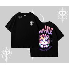 Adorable Kawaii Kedi Arka Baskılı Oversize Tshirt