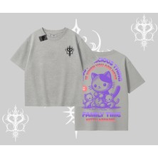 Family Time Yazılı Sevimli Anne Kedi Arka Baskılı Oversize Tshirt