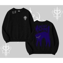 Cat Mom Yazılı Minimal Kedi Arka Baskılı Biskilet Sweatshirt