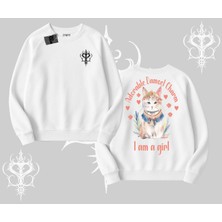 Cute Princess Kedi Tasarımlı Arka Baskılı Biskilet Sweatshirt