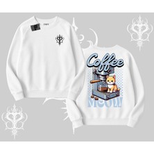 Coffee Meow Kahve Temalı Kedi Arka Baskılı Biskilet Sweatshirt