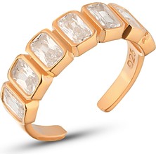 Zanaat Silver 925 Ayar Gümüş Sıralı Baget Taşlı Ayarlanabilir Kadın Yüzük 10-18