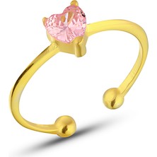 Zanaat Silver Gümüş Pembe Taşlı Ayarlanabilir Zarif Kalp Model Yüzük