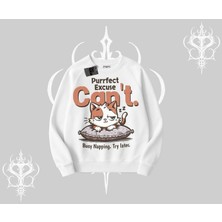 Kedi Baskılı Cant Busy Napping Y2K  Biskilet Sweatshirt