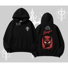 Gotik Kedi Arka Baskılı Kapşonlu Sweatshirt