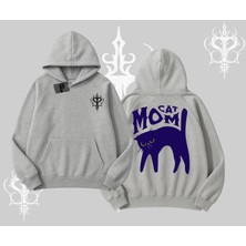 Cat Mom Yazılı Minimal Kedi Arka Baskılı Kapşonlu Sweatshirt