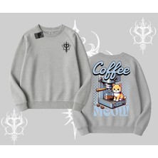 Coffee Meow Kahve Temalı Kedi Arka Baskılı Biskilet Sweatshirt