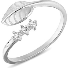 Zanaat Silver 925 Ayar Gümüş Ayarlanabilir Zirkon Taşlı Üçtaş Yaprak Yüzük