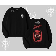 Gotik Kedi Arka Baskılı Biskilet Sweatshirt