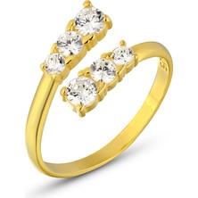 Zanaat Silver 925 Ayar Gümüş Ayarlanabilir Çift Üçtaş Kadın Yüzük