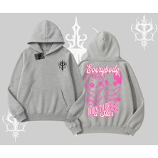 Born To Be A Star Yazılı Sevimli Kedi Arka Baskılı Kapşonlu Sweatshirt